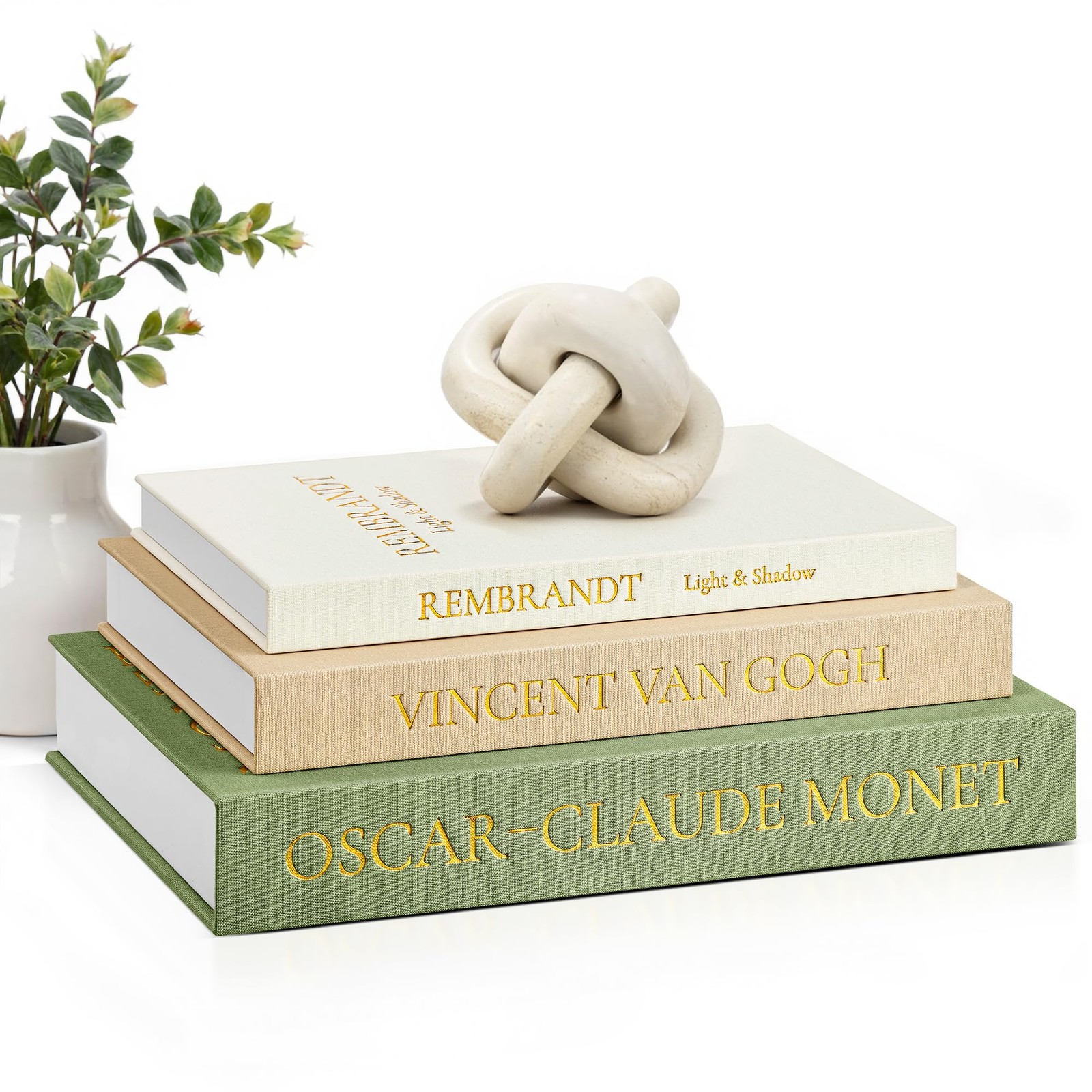 Aesthetic Decorative Books, Set of 3 Linen Faux Books for Coffee Table, Books...