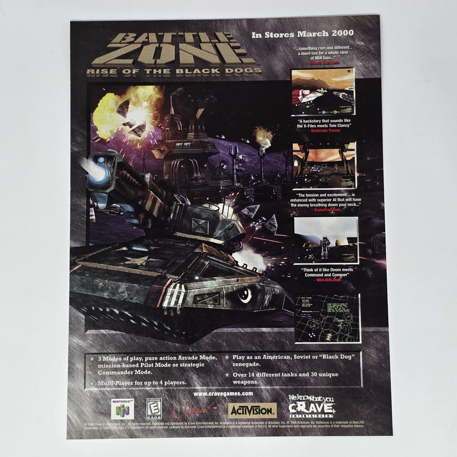 Battle Zone Rise of the Black Dogs N64 March 2000 Print Ad/Poster Official Promo