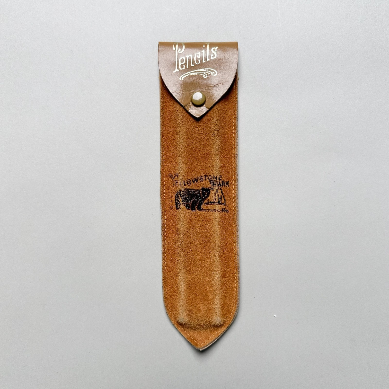 Vintage Yellowstone Park Leather Pencil Case Dixon Aerial Pencils Ruler Souvenir