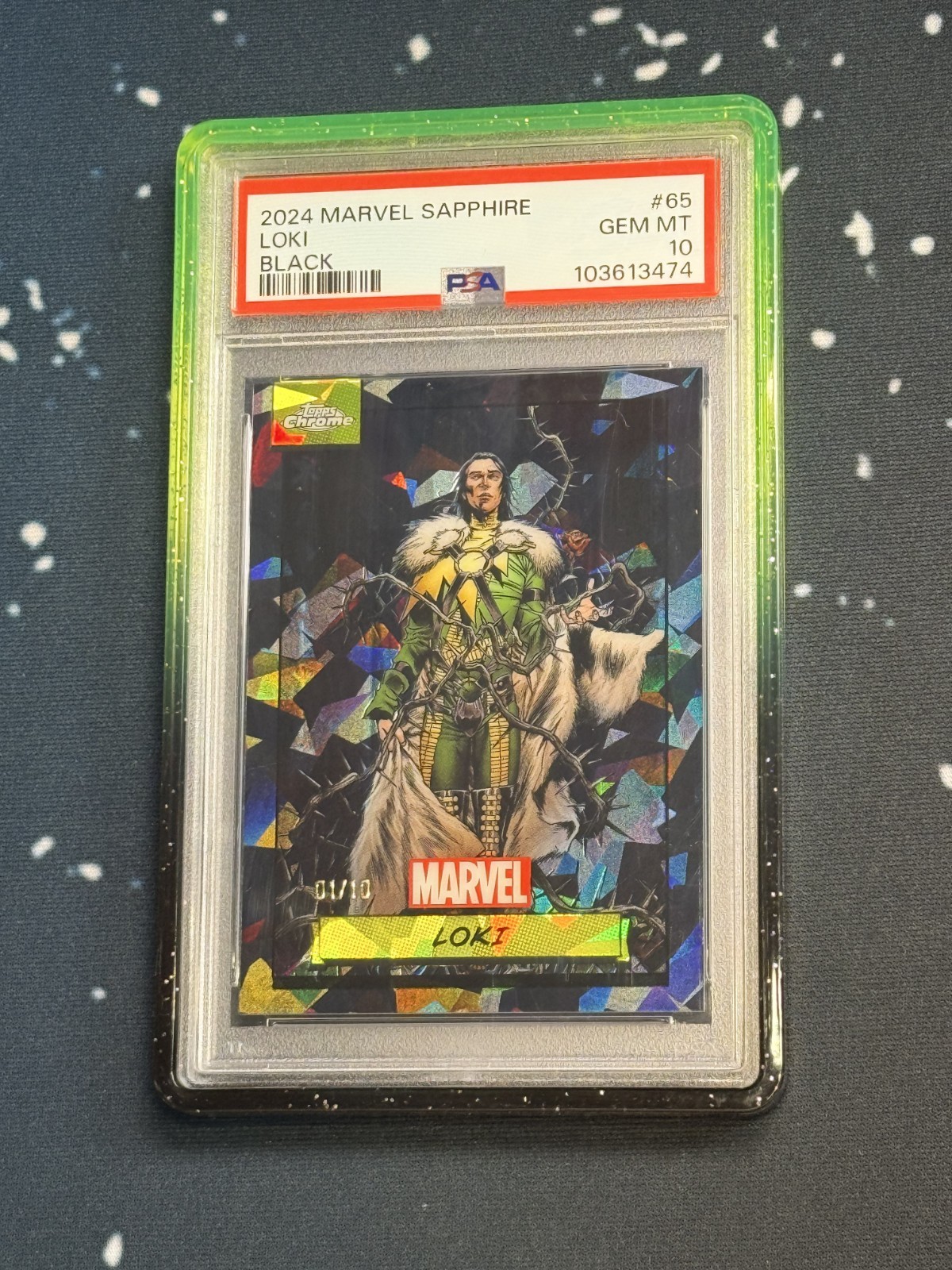 2024 Topps Chrome Marvel Sapphire BLACK Loki #'d 1/10 PSA 10 GEM MINT