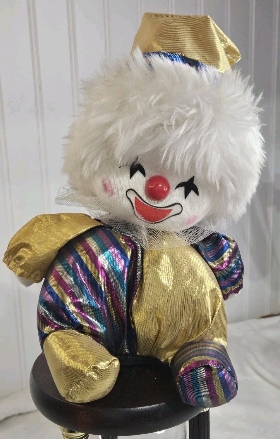Vintage 1985 Regency Musical Wind Up Clown Doll Moving Head Stripes-Works