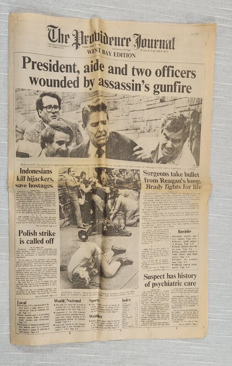 The Providence Journal West Bay Edition March 31, 1981 Ronal Reagan Shooting