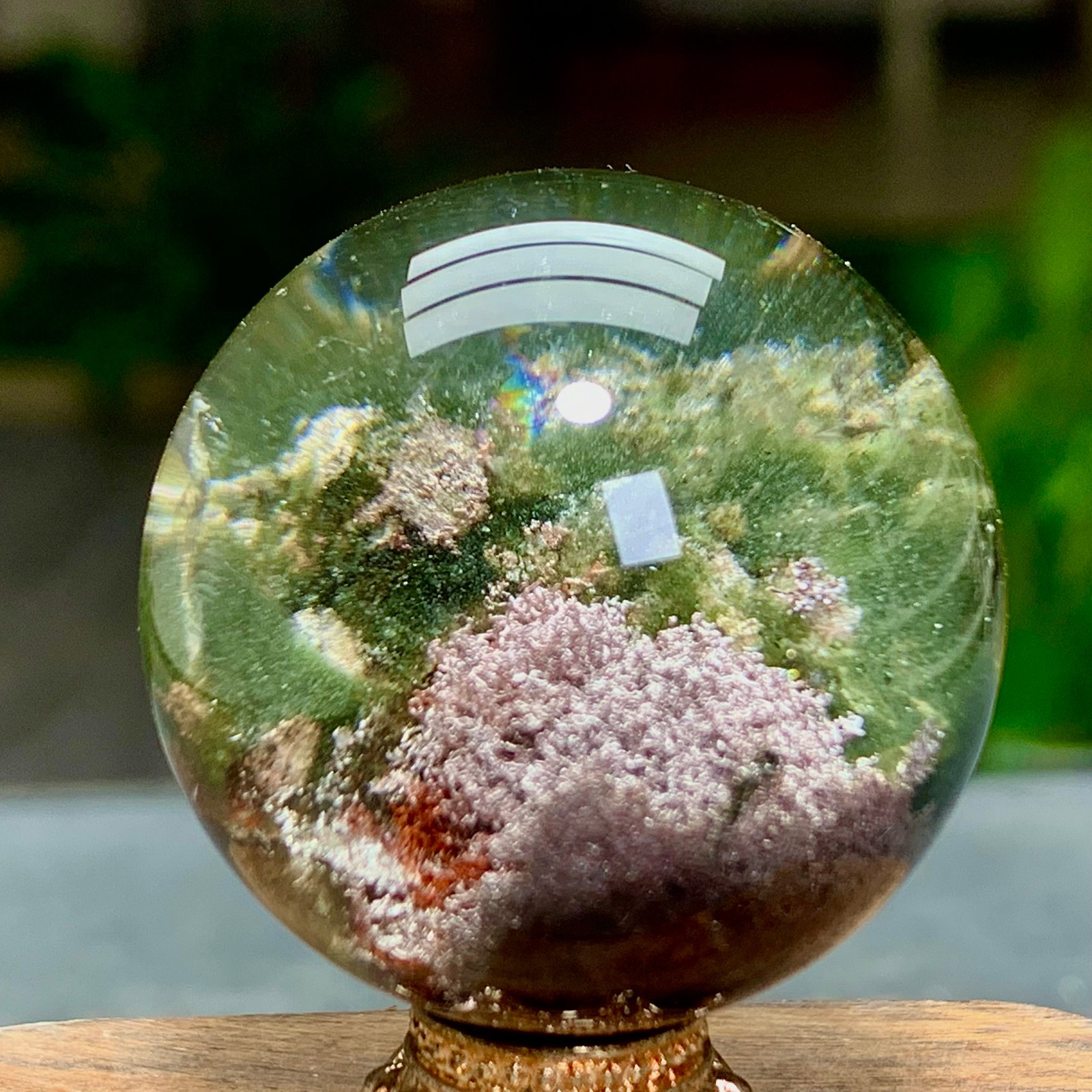 47G Natural Green Ghost Crystal Quartz Ball Crystal Sphere Mineral Specimen