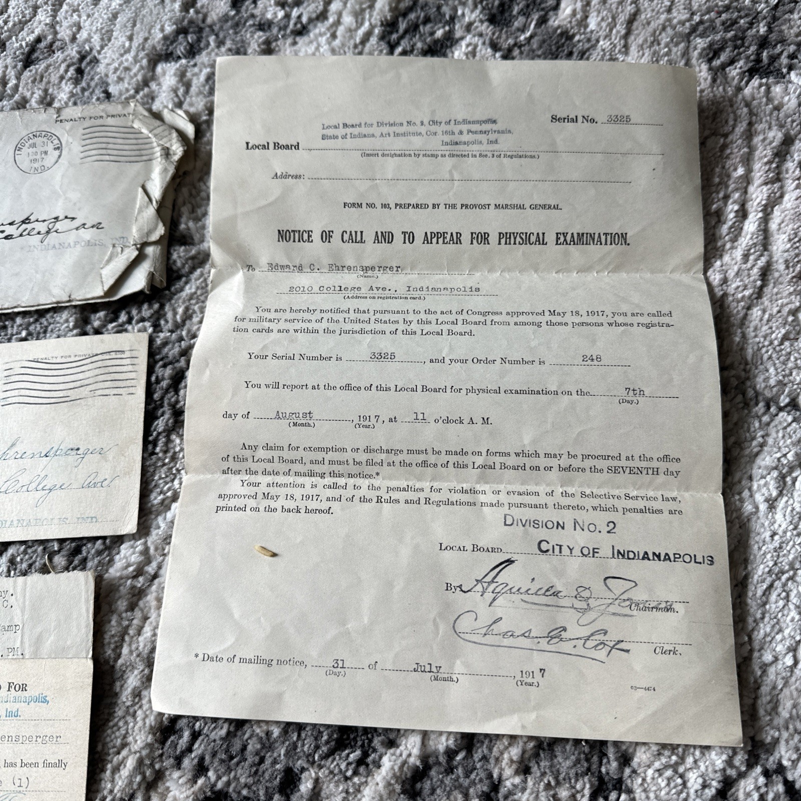 Original: wAR 1940\'s CERTIFICATE of FITNESS letter cards &  SELECTIVE SERVICE