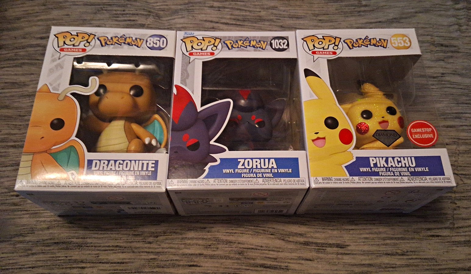 Funko Pop Pokémon 3 Pack Lot Dragonite 850 Zorua 1032 Pikachu GameStop Diamond