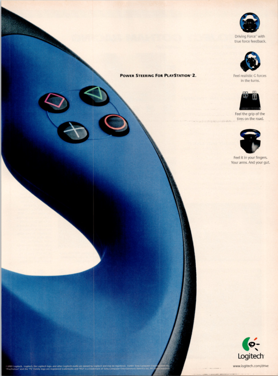 Logitech PlayStation 2 PS2 Driving Force Controller Vintage Magazine Ad 2001