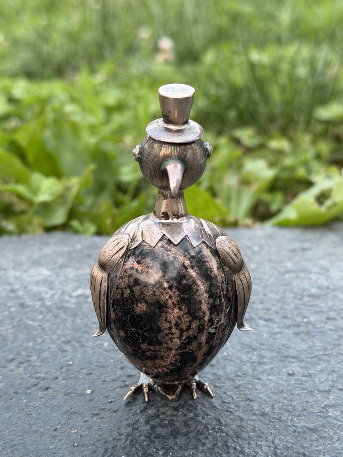 Antique Mexico  925 Sterling Silver & Onyx Bird Figure