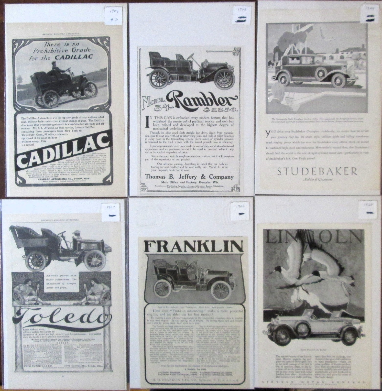 LOT of 30 OLD ADS - CARs / AUTOMOBILES - PEERLESS / FRANKLIN / REO / MAXWELL +