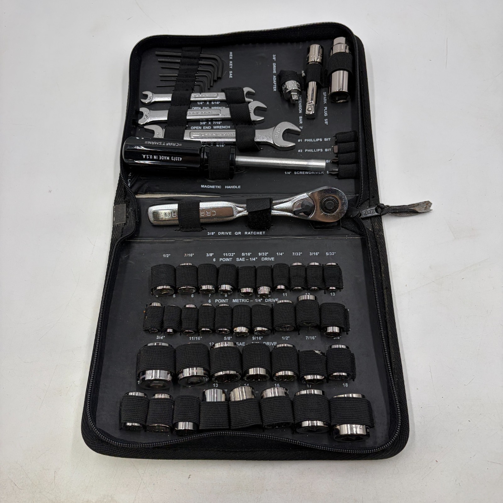 Vintage Sears Craftsman USA 53pc Mechanics Tool Socket Set Pouch 33853 complete