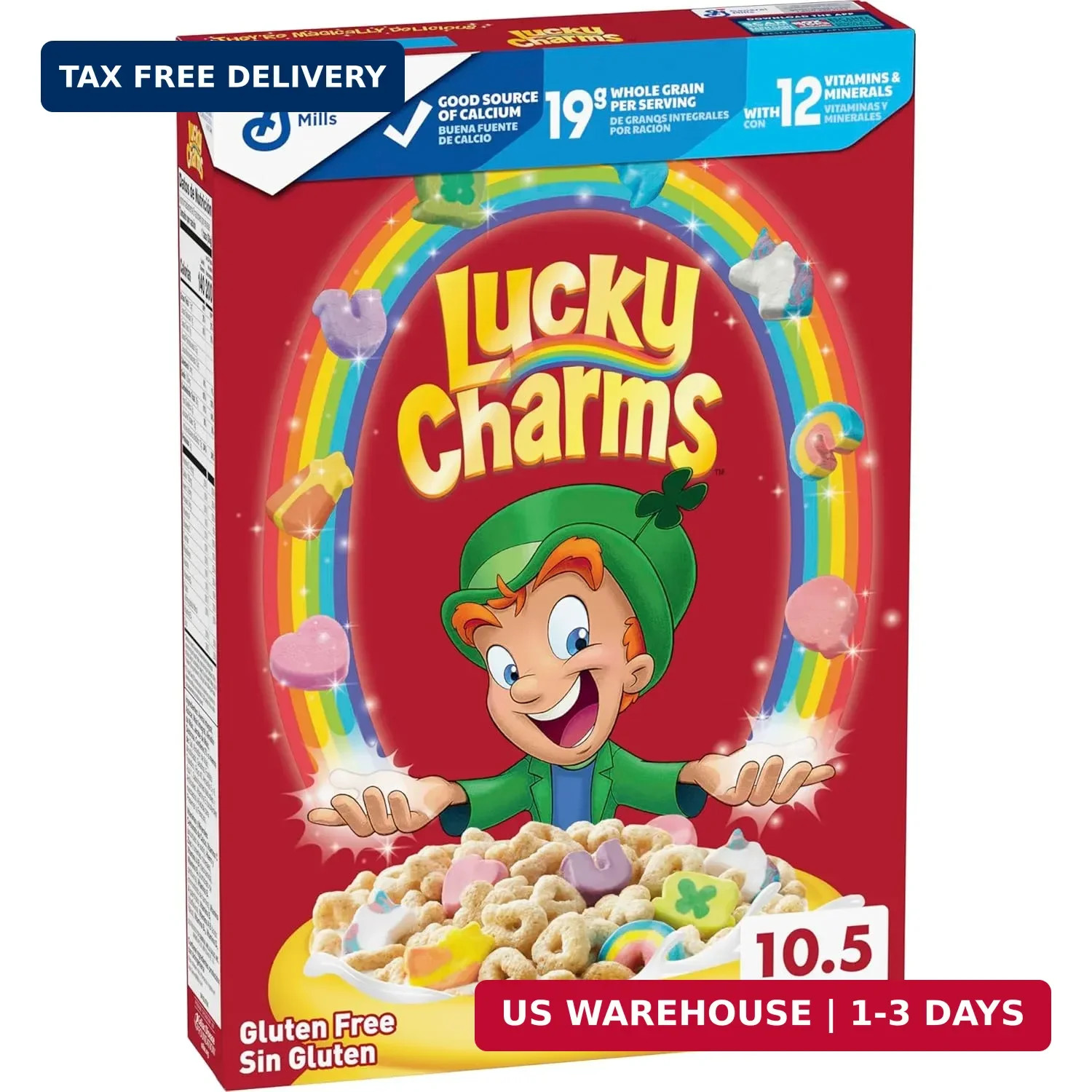 Lucky Charms Gluten Free Cereal with Marshmallows, Kids Breakfast Cereal, Made w