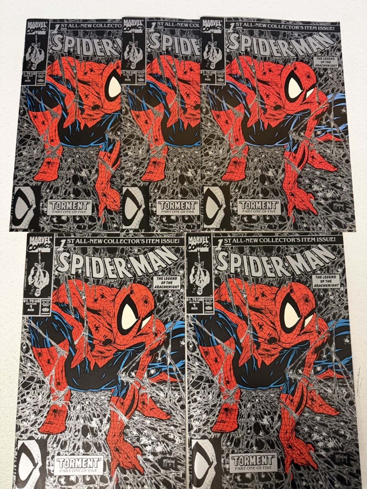 Spiderman #1 x5 Copies 1990 Silver Cover Marvel Torment Todd Mcfarlane *Q9