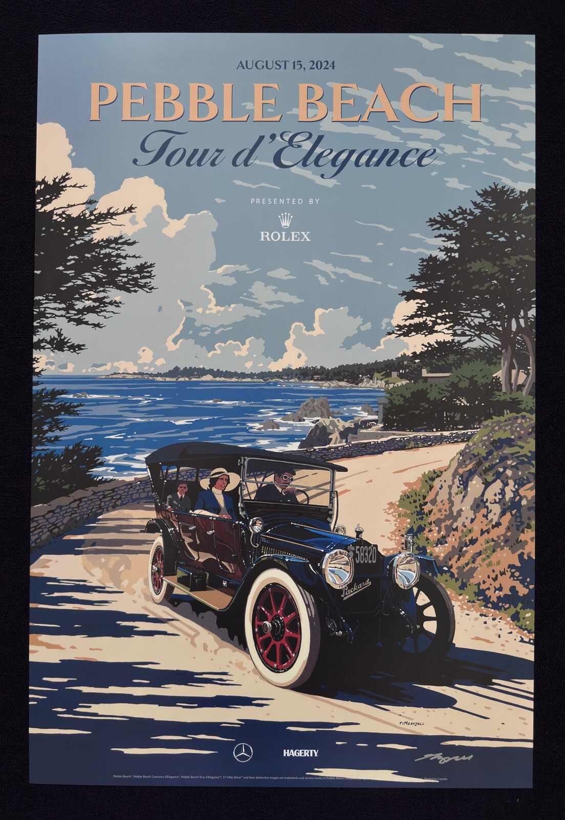 SIGNED 2024 Pebble Beach Concours Tour Poster 1914 Packard 4-48 Touring Layzell