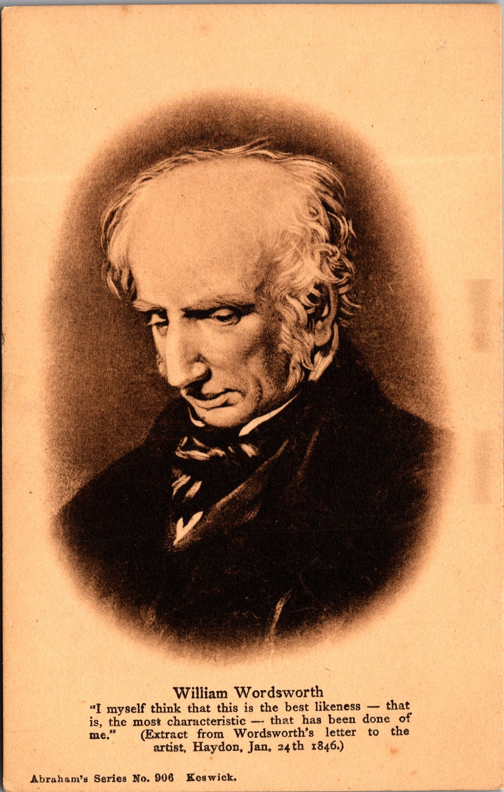 Antique Postcard William Wordsworth Portrait Abraham\'s Series No. 906 Keswick