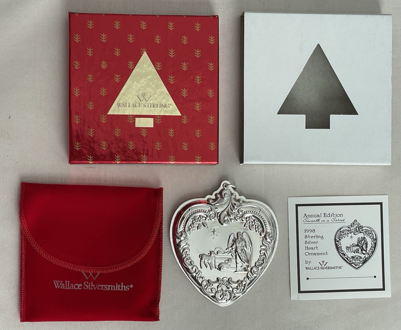 1998 Wallace Sterling GRANDE BAROQUE HEART Tree Ornament 7th Edition
