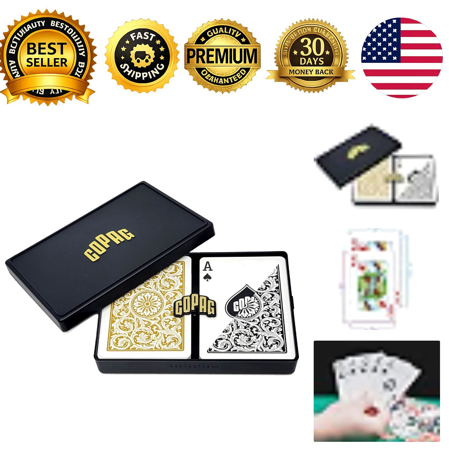 1546 Design 100% Plastic Playing Cards Poker Size Standard Black Gold Regular
