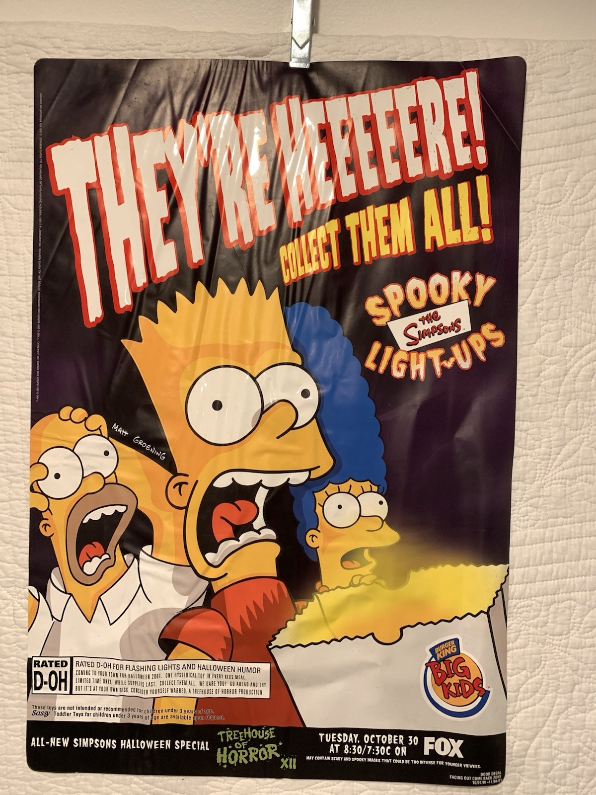  Vintage 2001 Simpsons Burger King Treehouse of Horror XII Promo Poster Decal 