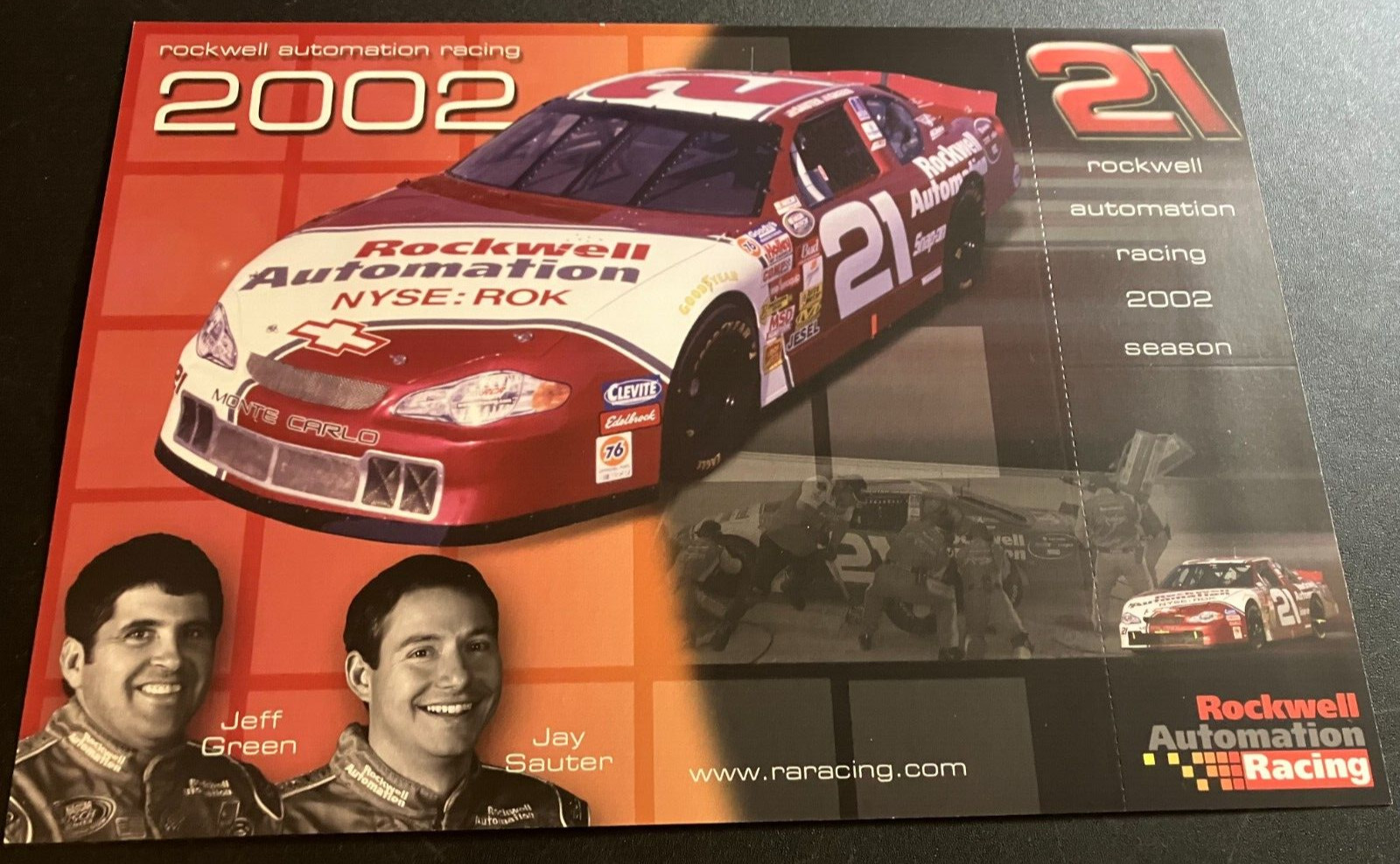 2002 Jeff Green / Jay Sauter #21 Rockwell Automation Chevy - NASCAR Hero Card