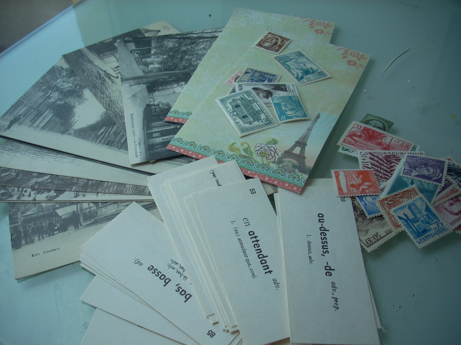 78 Pc Ephemera Pack Antique Vintage France French Stamps Postcards Language