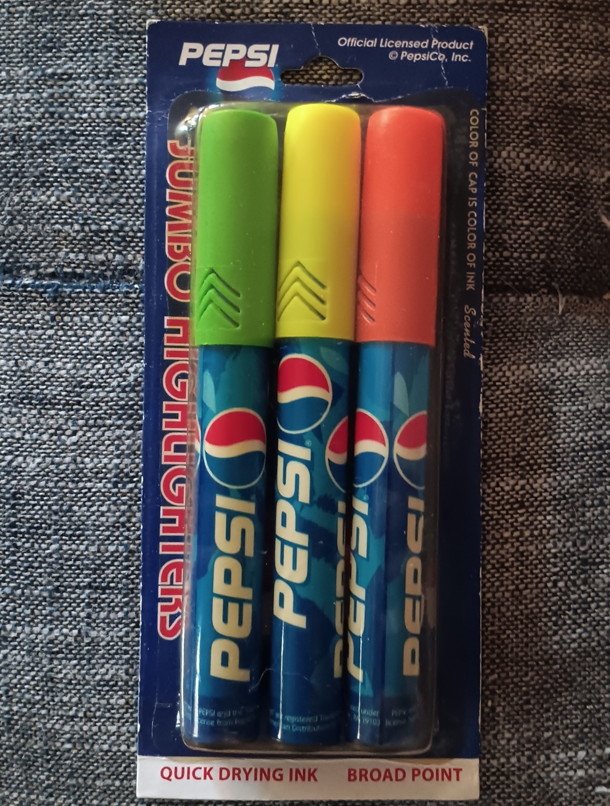 New in Sealed Package Pepsi Cola Vtg 90s 3 JUMBO HIGHLIGHTERS Broad Point NEON