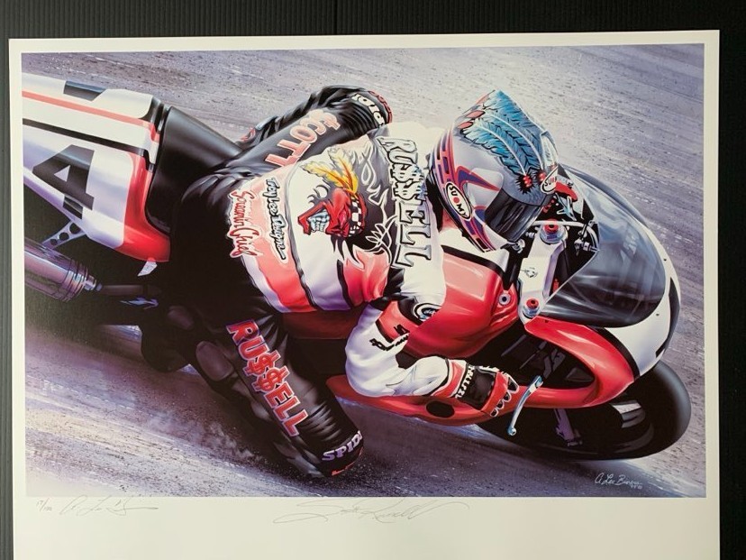 Mr. DAYTONA SCOTT RUSSELL hand signed Harley Davidson Superbike Artwork Bivens