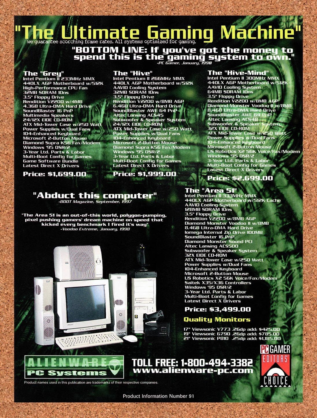 1998 Alienware PC Systems Ultimate Gaming Original Advertisement / Promo v2