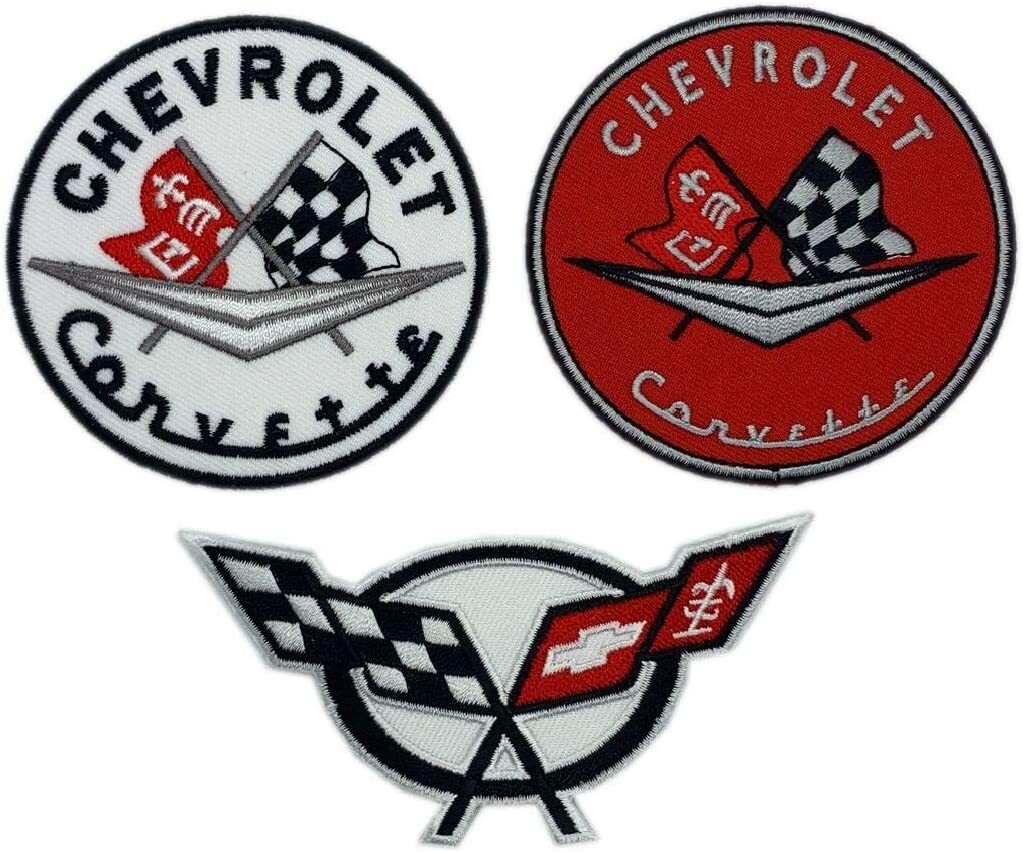 Corvette Racing Checker Flags Sports Cars Patch (3PC Bundle-Iron on Sew on)