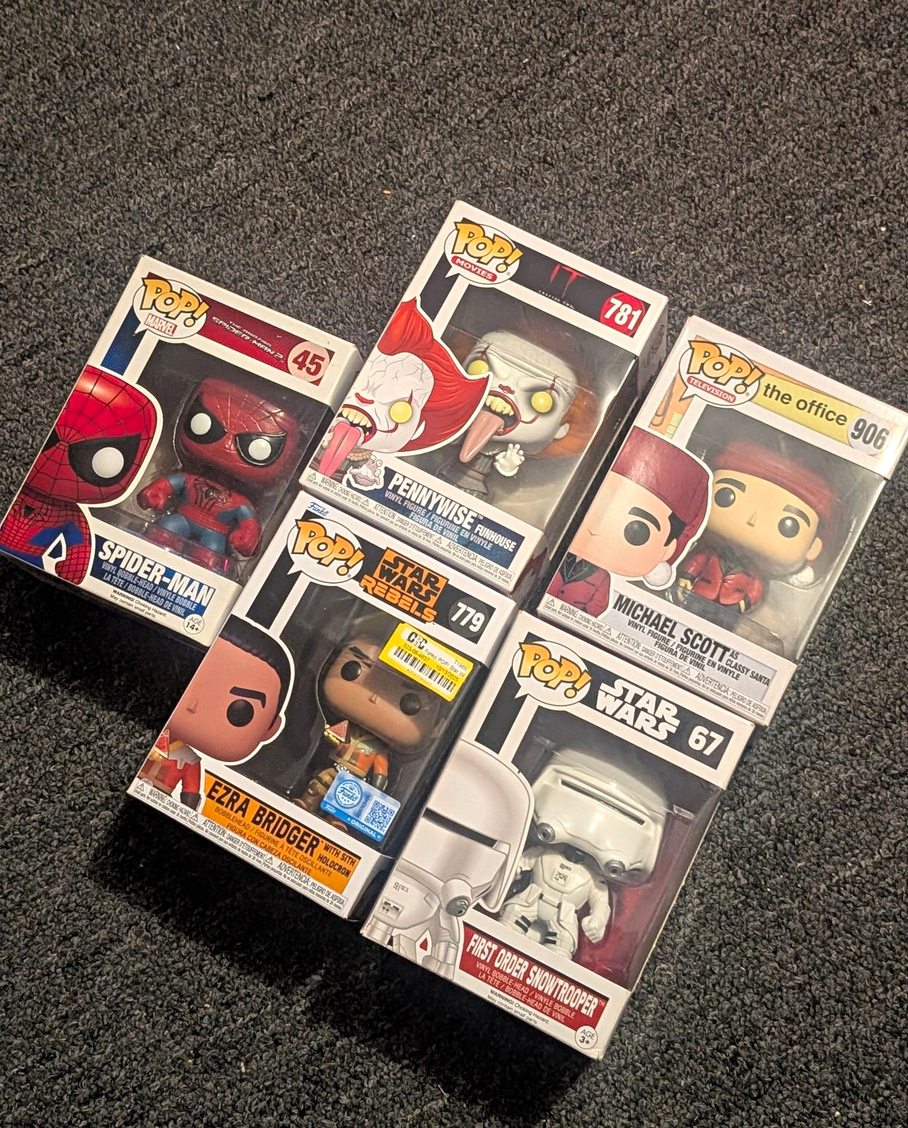 Funko Pop Mixed Lot 5 Boxed Vinyl Figures Spider-Man Pennywise Ezra Snowtrooper