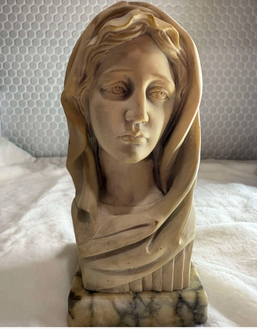 Vtg Mary Italian Marble Bust P.A.T. Art Signed