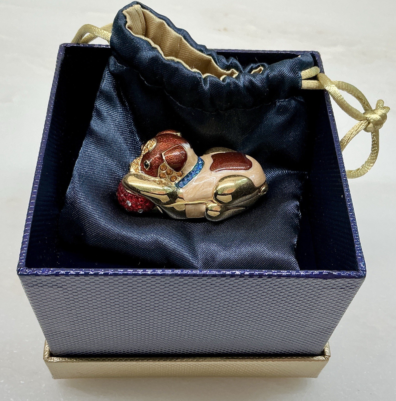 2004 Estée Lauder Judith Lieber Playful Pup Solid Perfume Compact Box & Pouch