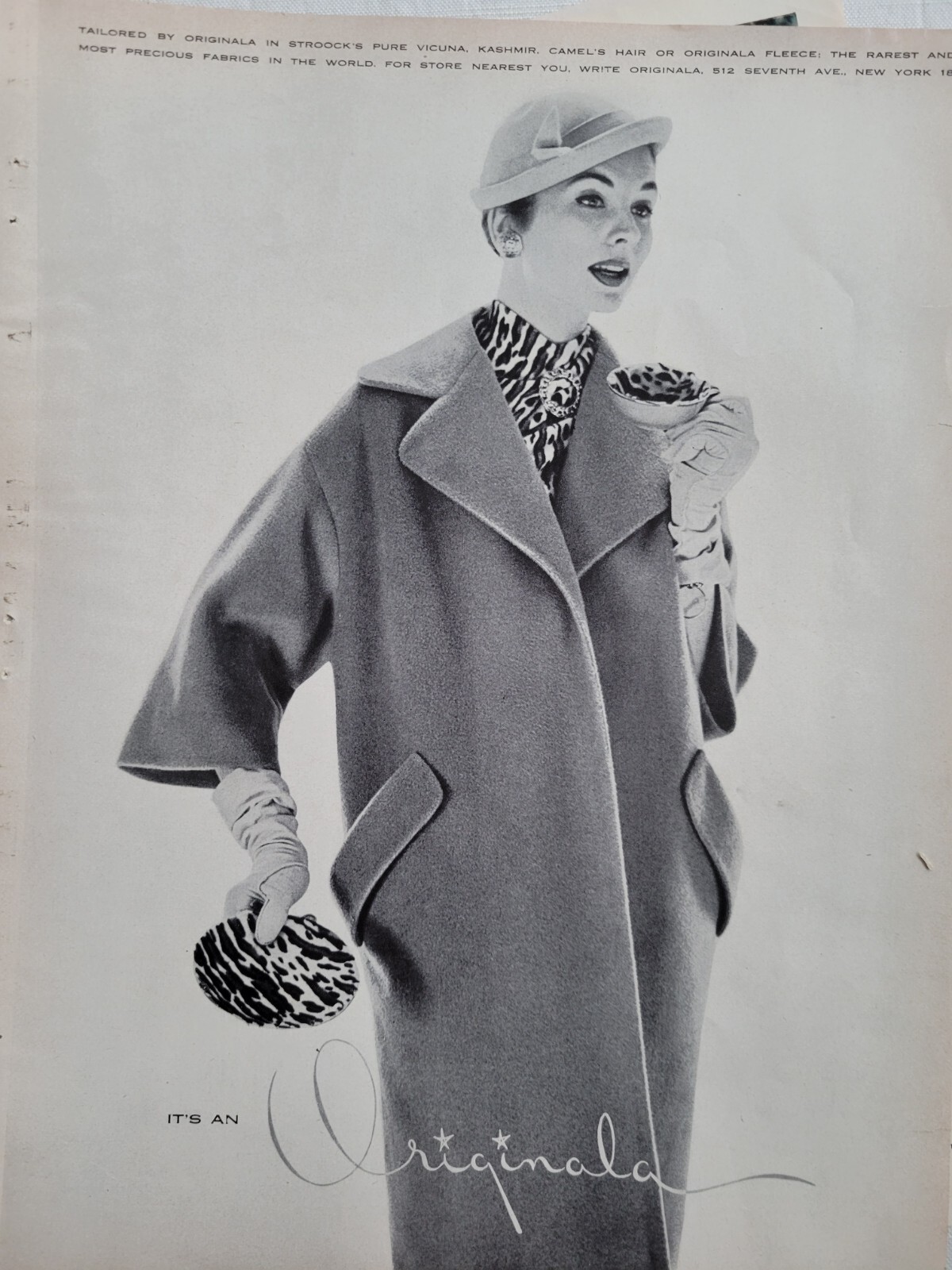 1955 Women's Originala Vicuna fabric by Stroock coat vintage Suzy Parker ad