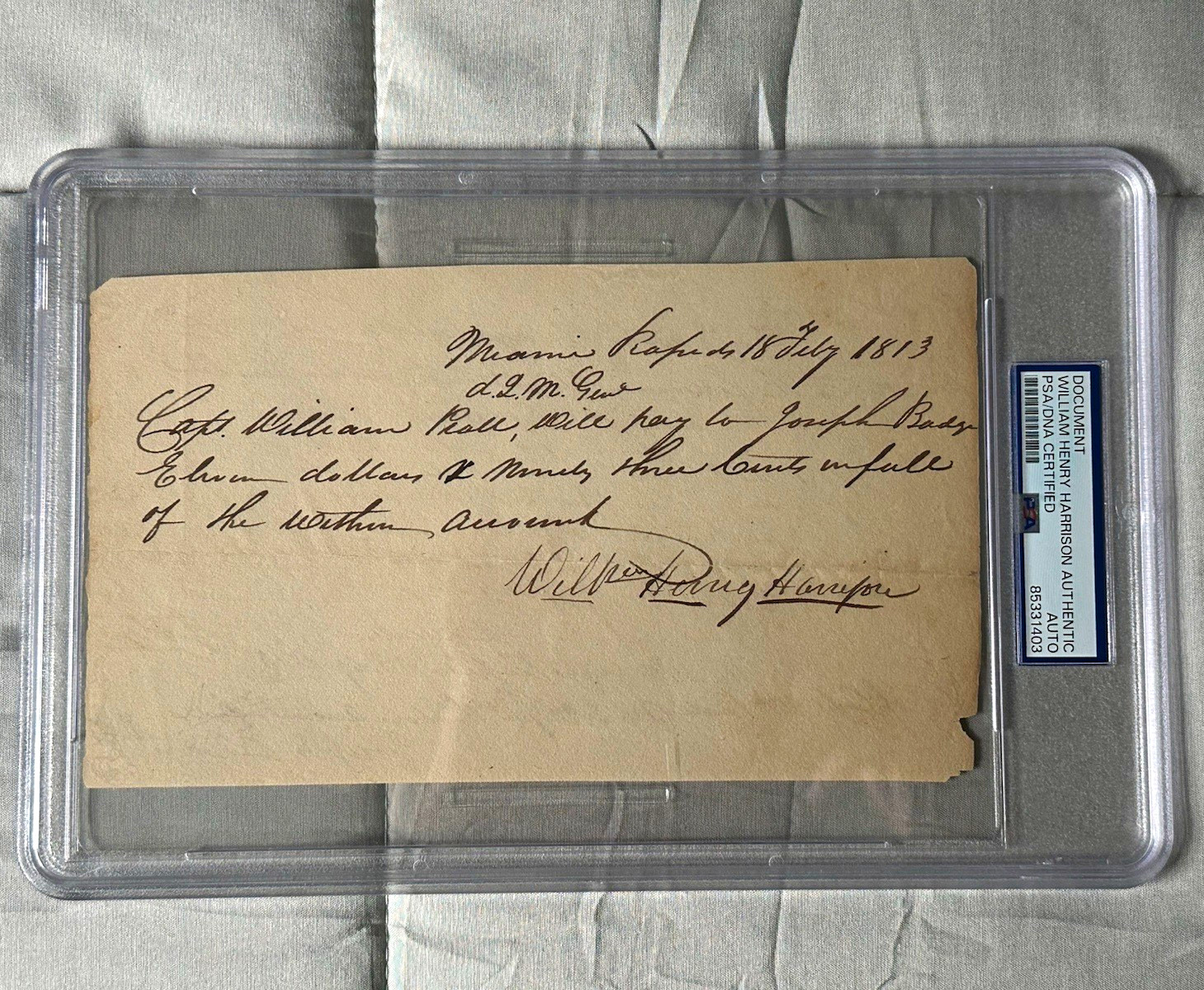 William Henry Harrison Signed Autograph Document PSA/DNA Certified Original