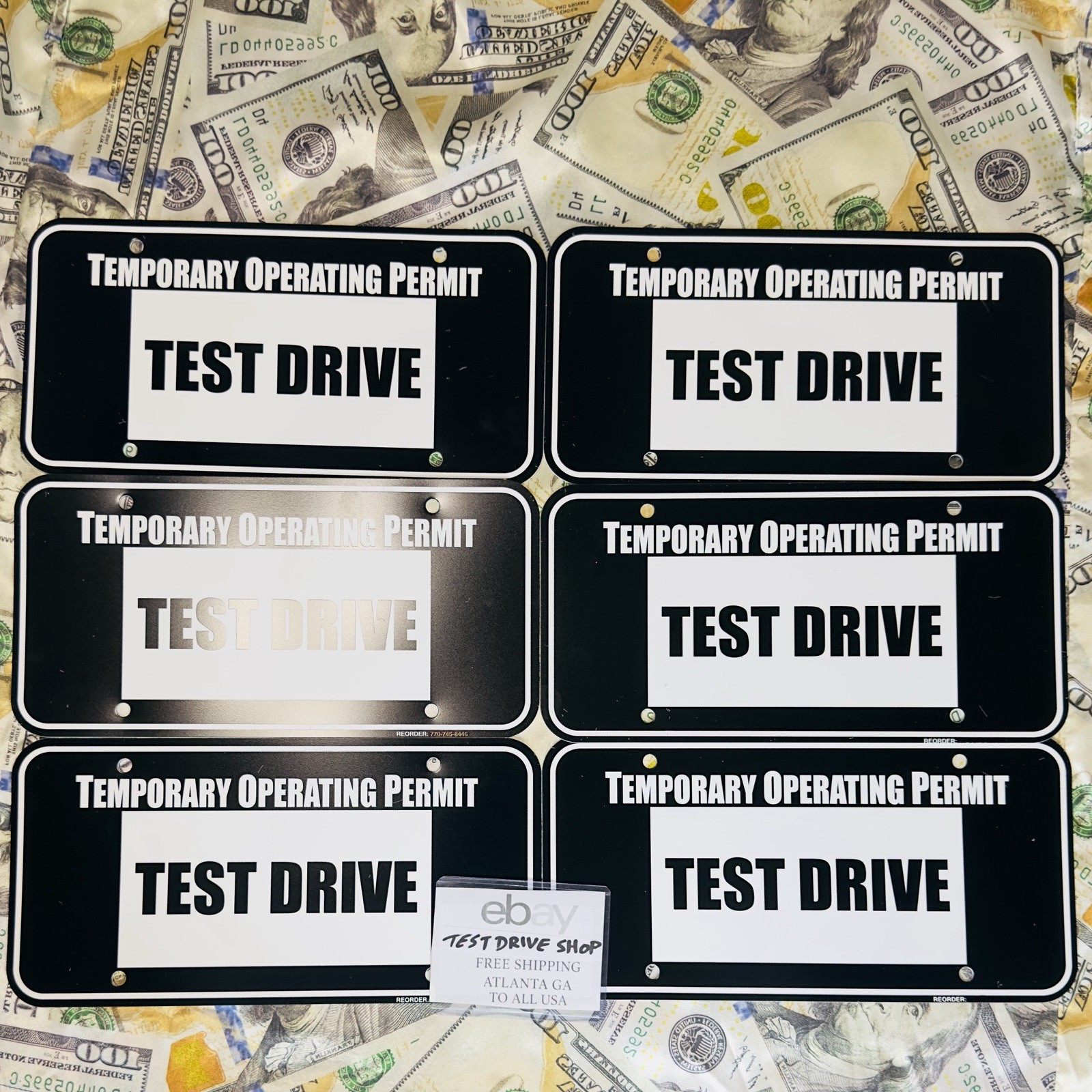 Lot of 6 Temporary Operating Permits Test Drive Tag Dealer Plate Black Car Tags