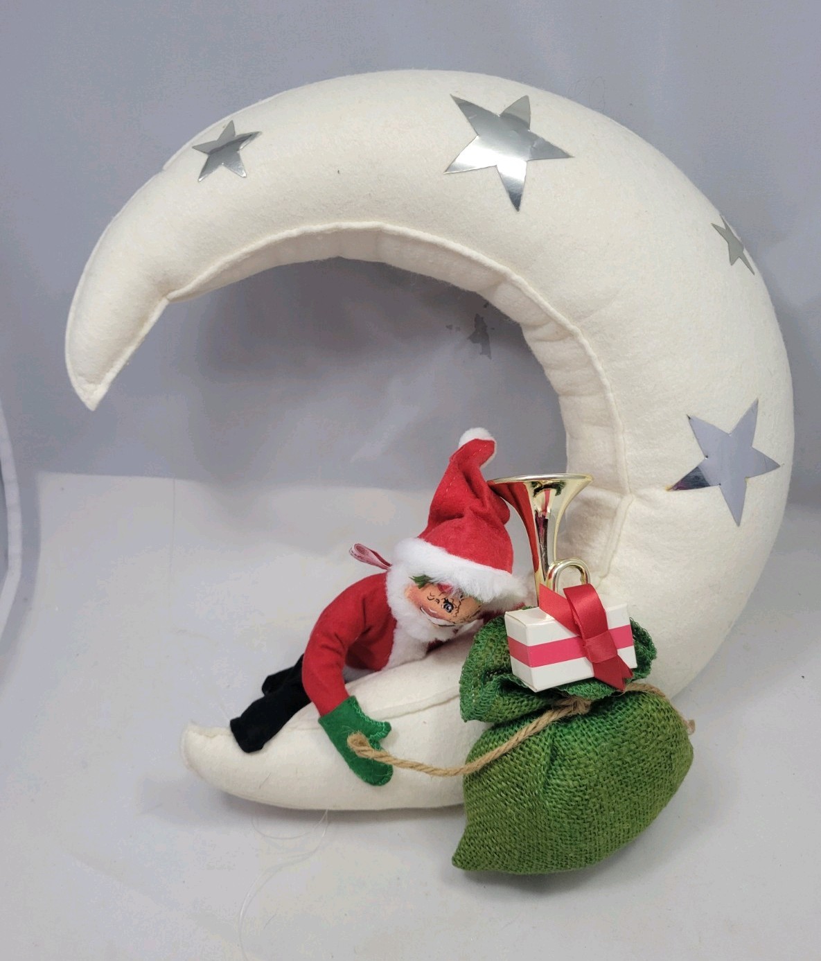 Vintage 1981 ANNALEE Christmas Santa On Hanging Crescent Moon Collectible Doll