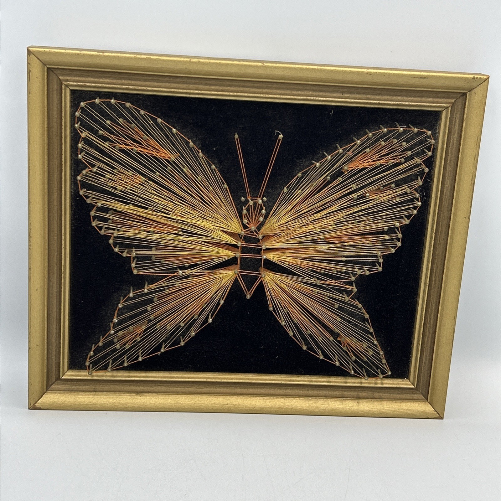 Vintage String Art Butterfly Wall Hanging 9.5X11.5 Framed Mid Century MCM Retro