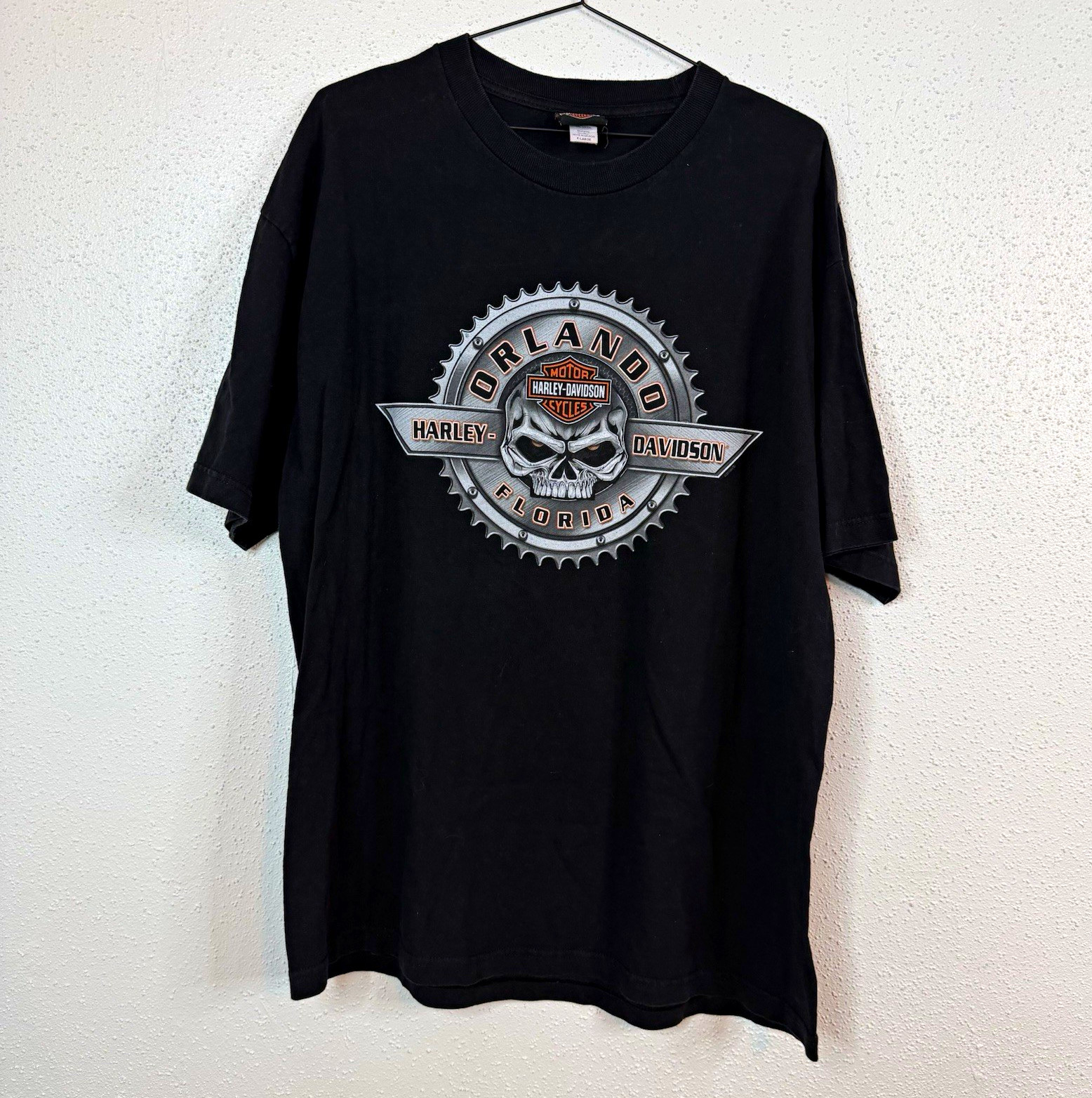 Harley-Davidson 2000’s Orlando Florida Skull Gear Black T-Shirt Size XL Vintage
