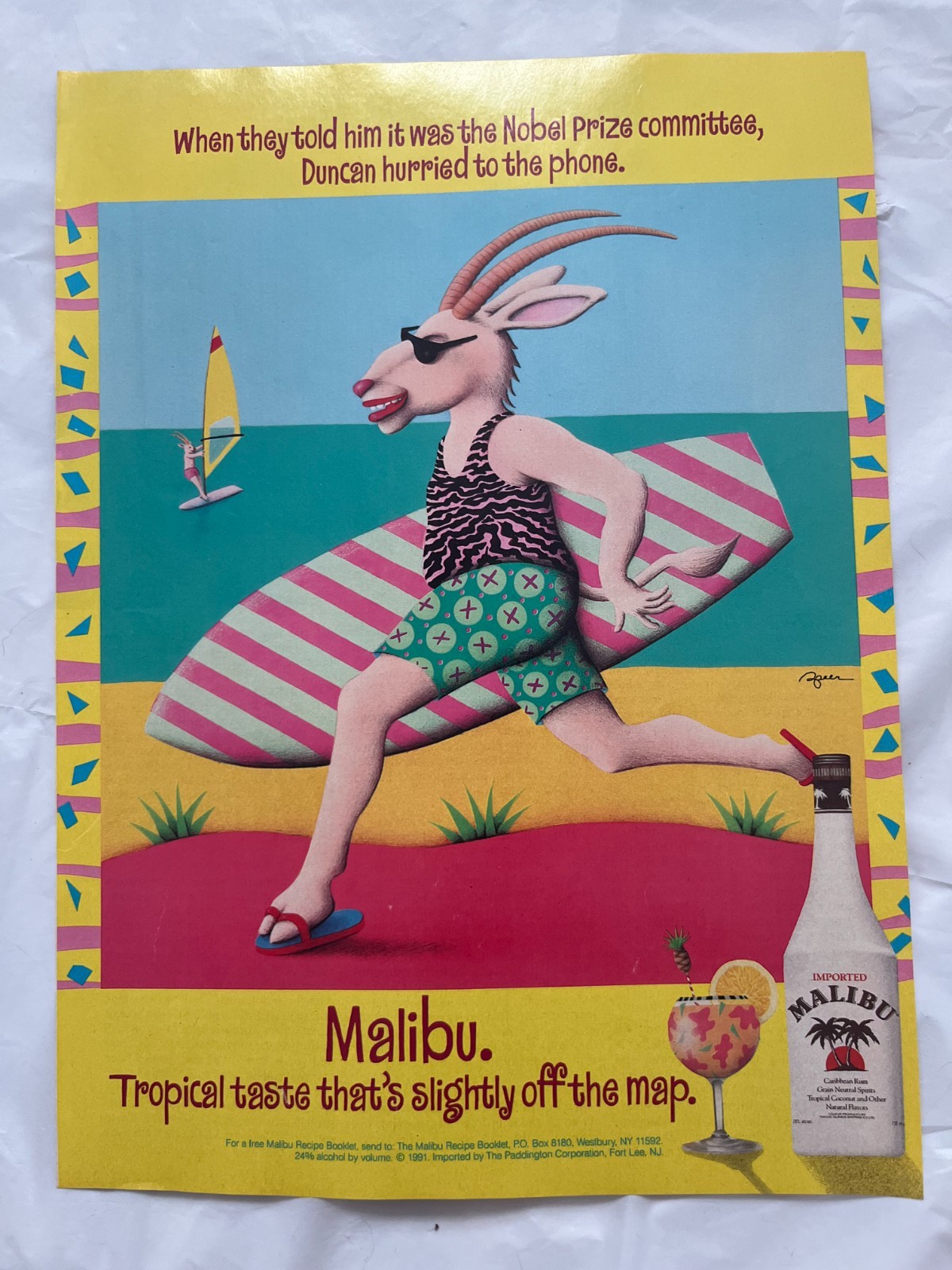 1991 VTG Malibu Caribbean Rum Magazine Ad -90s Beach - 