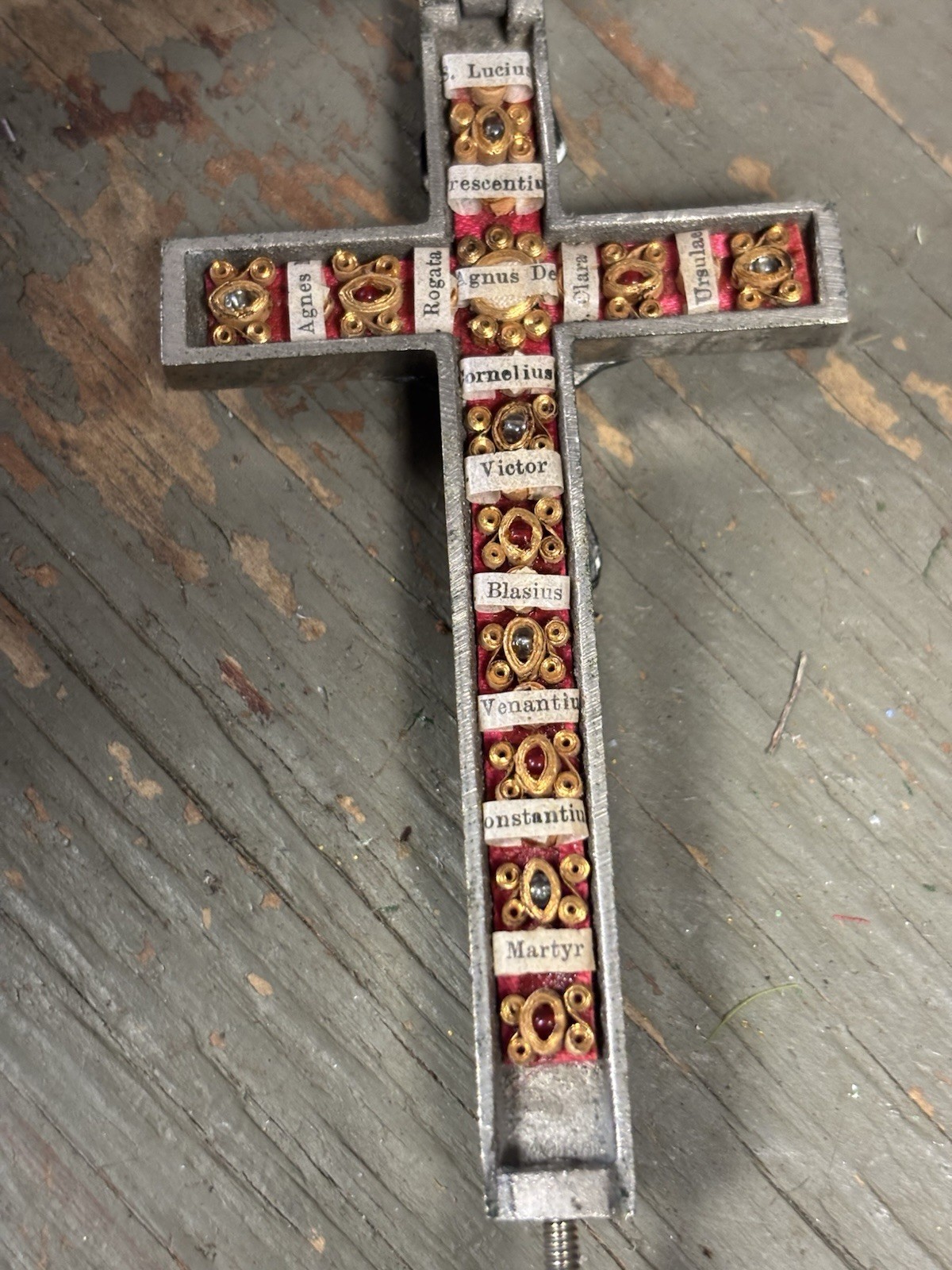 ANTIQUE Blessed Reliquary Crucifix Catholic Saints 4” Pectoral Cross Germany