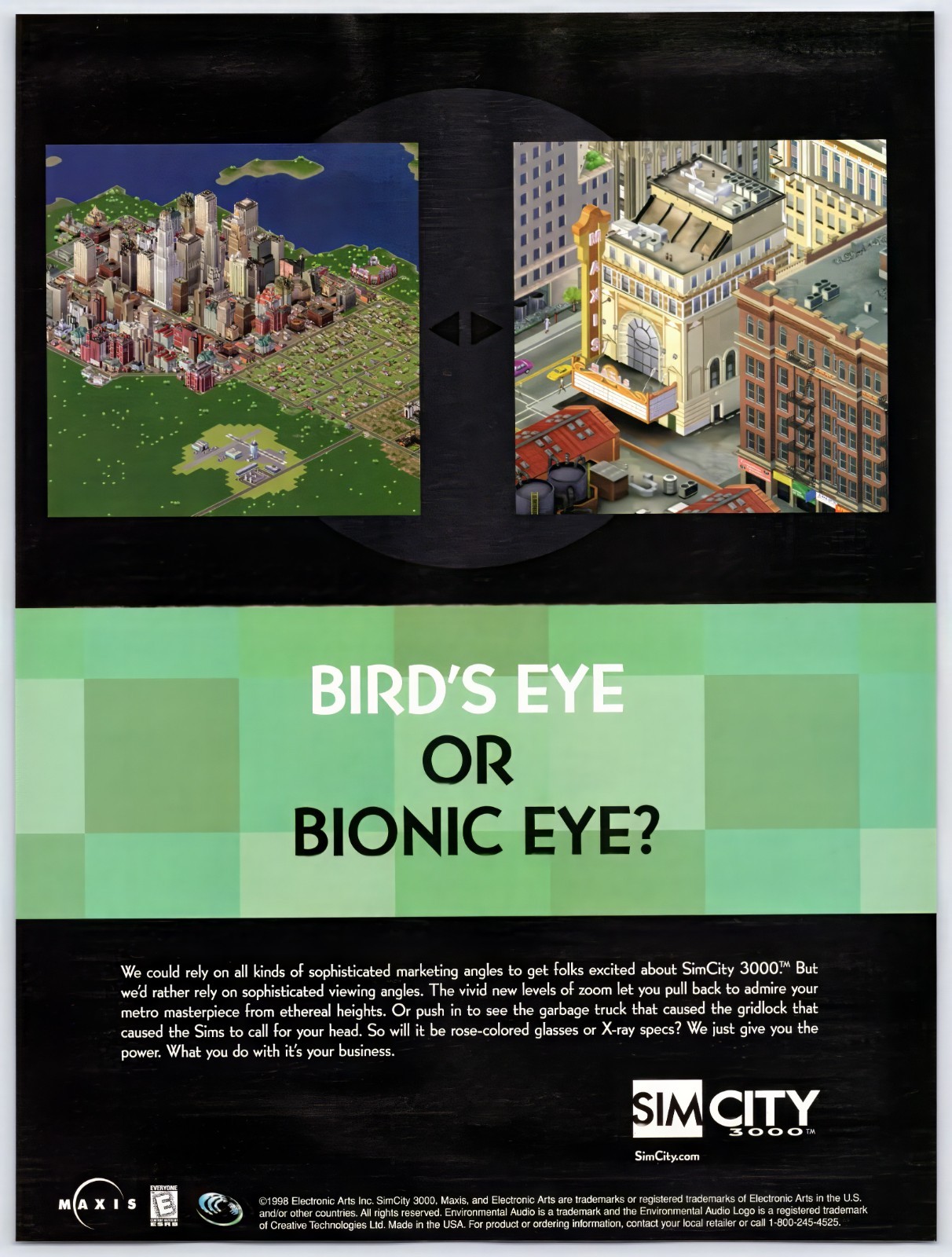 SimCity 3000 - PC Sim Game - Vintage Original Ad - Sim City Promo Art 1998