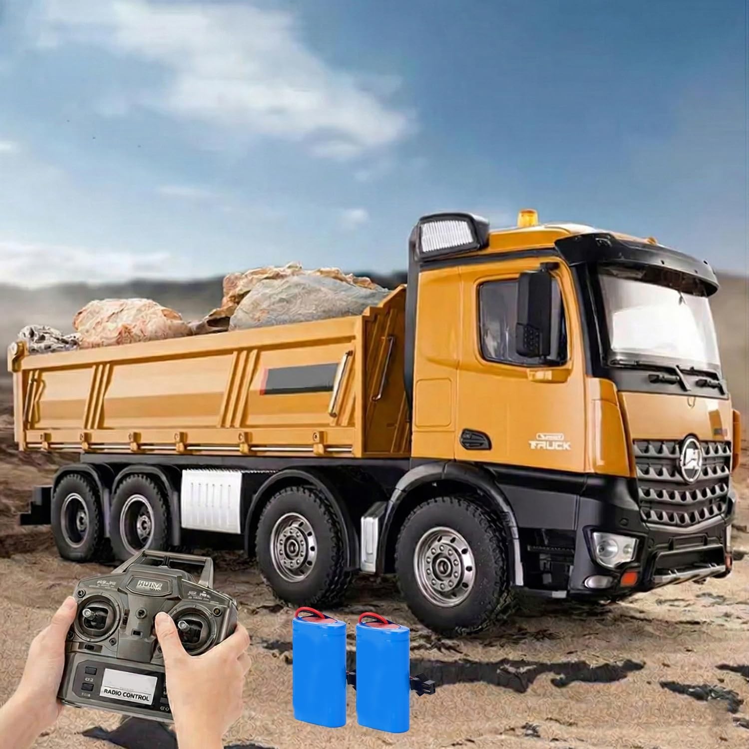 1:14 Scale RC Dump Truck with 2 Batteries, 4WD 2.4Ghz RC Truck with Trailer, ...
