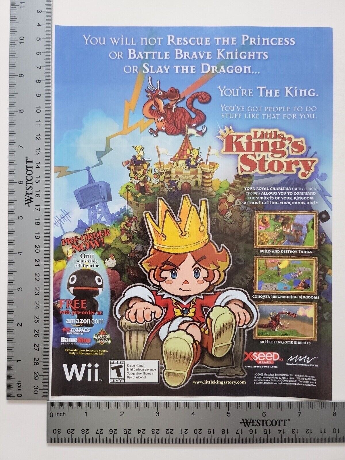Little Kings Story Wii Authentic Print Advertisement / Game Poster Art