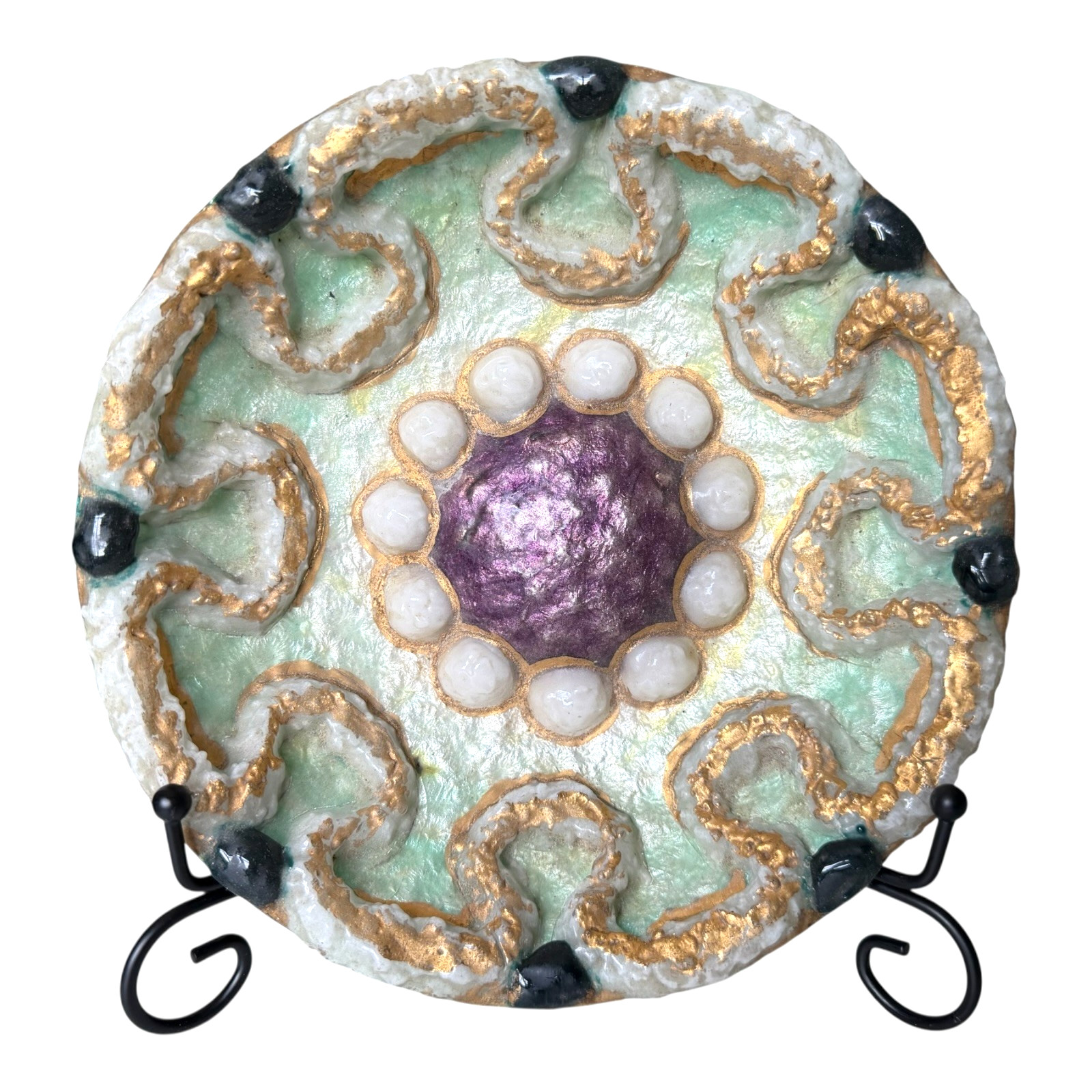 Vintage Duban Christel Limoges MCM Enamel Art Dish - Purple Green Gold, 8.5\