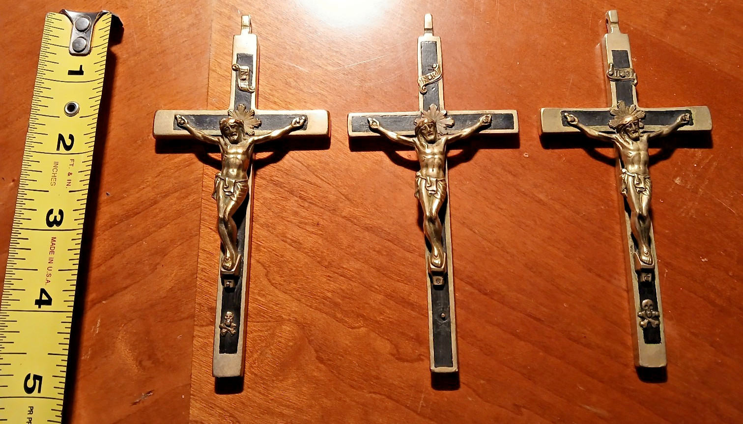 ANTIQUE LARGE VICTORIAN PECTORAL CROSS INLAID EBONY CRUCIFIX SKULL CROSSBONES