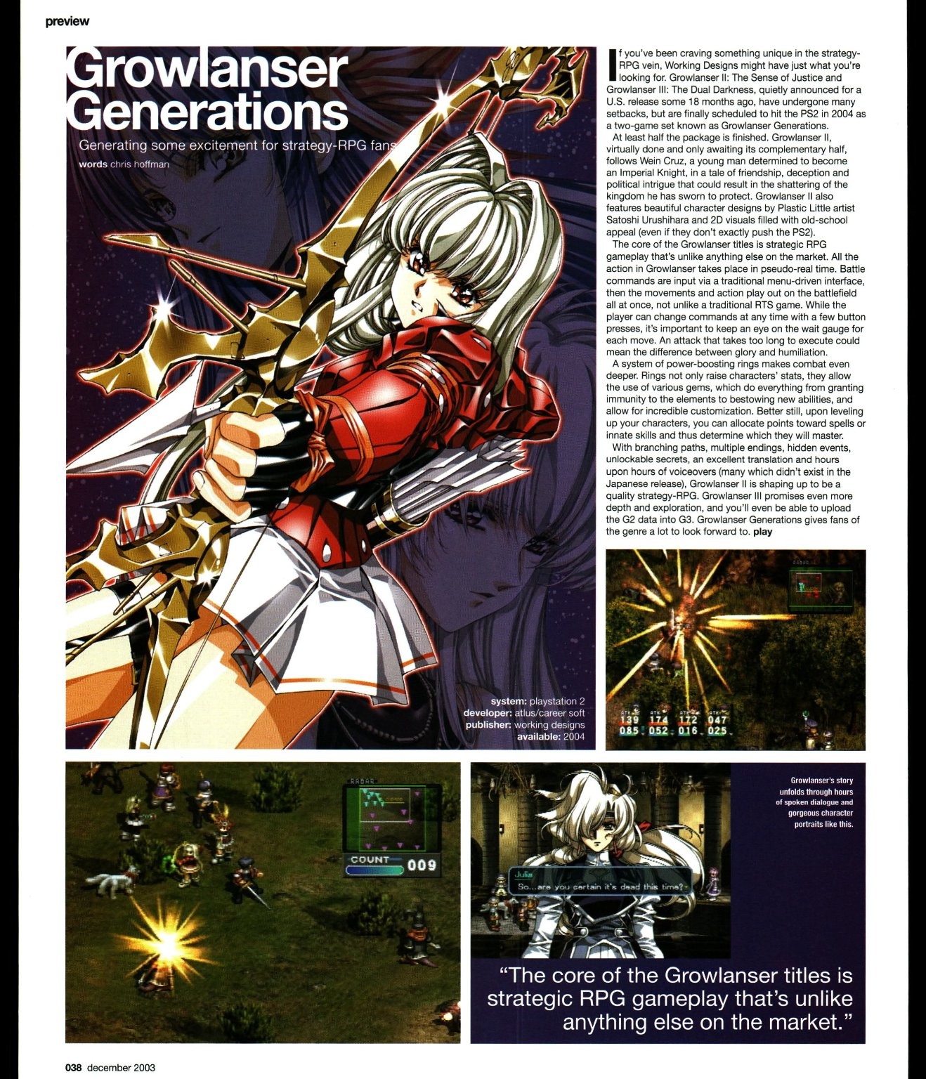 Growlanser Generations PS2 RPG Article Magazine Preview Full Page Color 2003