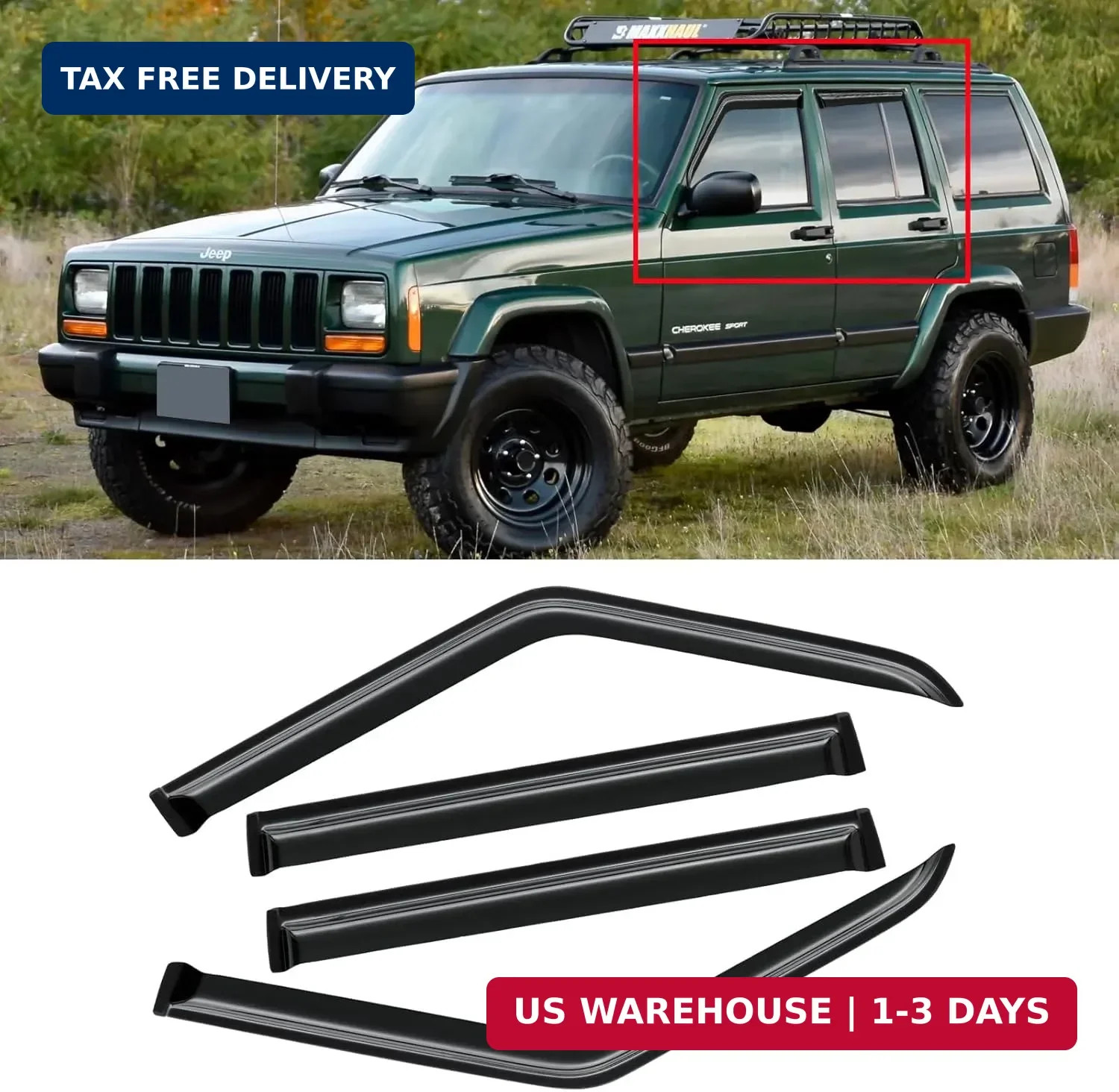 Window Visor for Jeep Cherokee 1984-2001 (Excludes Limited Model), Out-Channel R