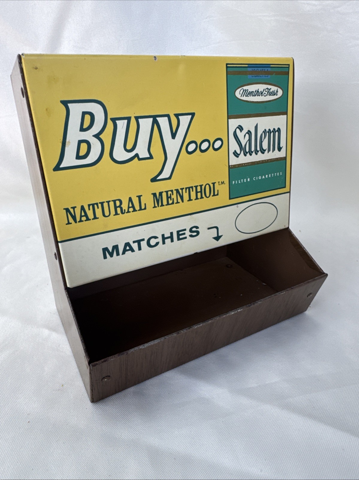 Vtg Salem Cigarette Metal Wall Counter Matches Display Holder Advertisement 6” W