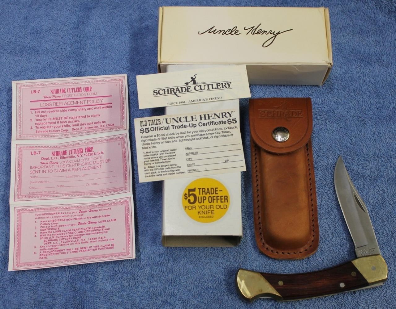 Schrade Uncle Henry LB-7 LB7 Bear Paw Lockback USA w/Box & Papers New Old Stock