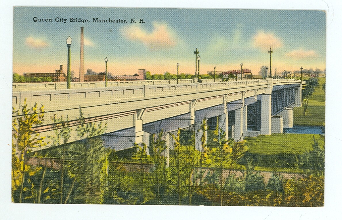 MANCHESTER,NEW HAMPSHIRE-QUEEN CITY BRIDGE-LINEN-#61986-(NH-M)