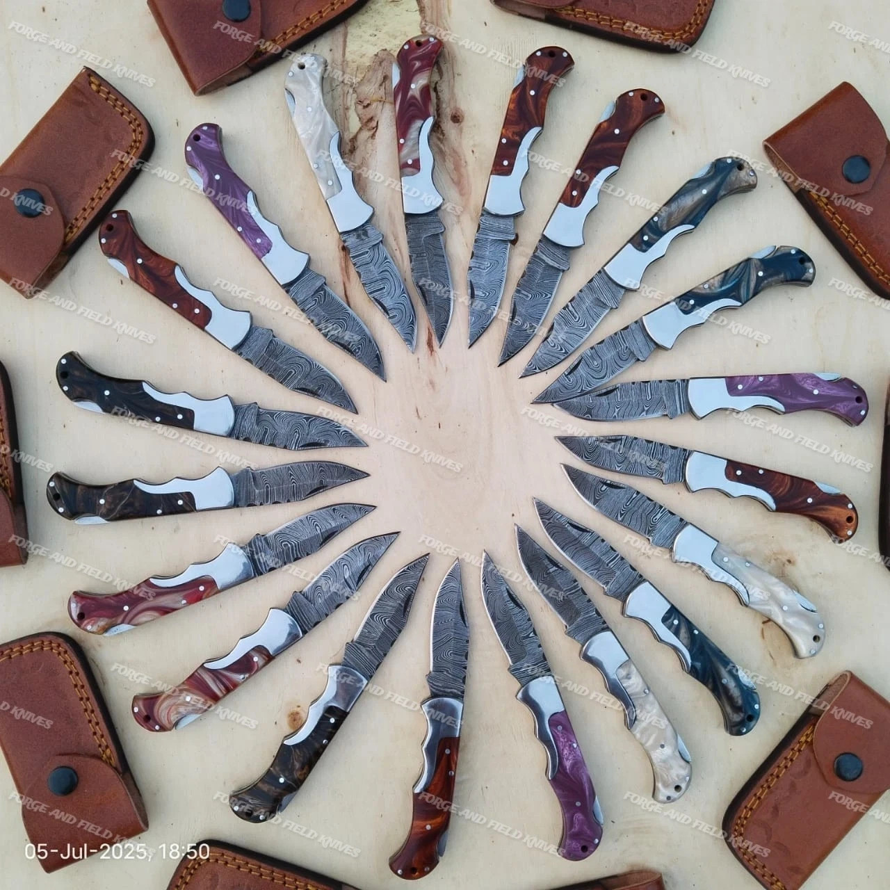 Set of 20 Custom Handmade Damascus Steel Mix Resin Handle Folding & Pocket Knife