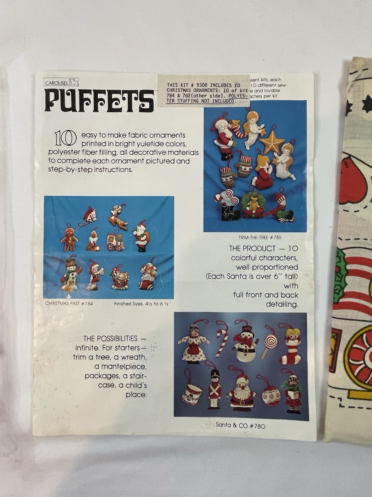 2 Vintage Kits (#782 & #784) PUFFETS 20 Craft Fabric Christmas Ornaments 1981