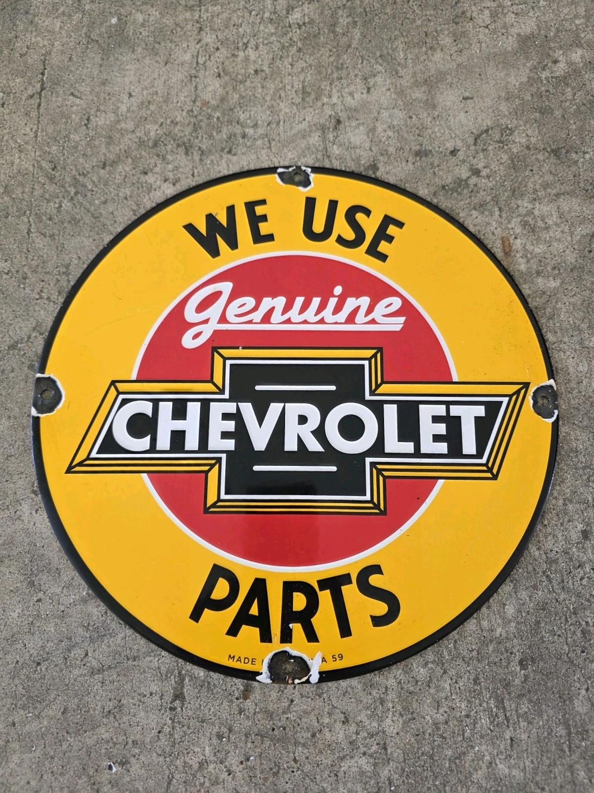VINTAGE WE USE GENUINE CHEVROLET PARTS  PORCELAIN SIGN 12